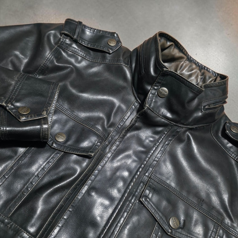 Levis Faux Leather Jacket Brown Military Four Pocket Coat Rustic Mens Size XL